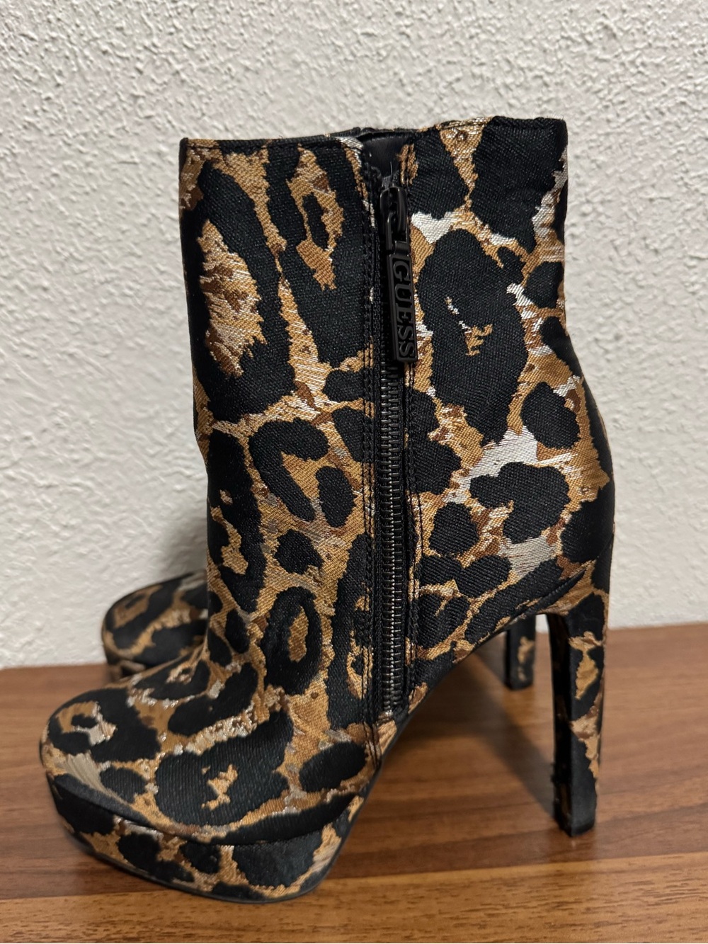 Guess Black and Brown Leopard Heeled Boots